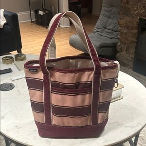 Lands' End Maroon and pink Striped Tote